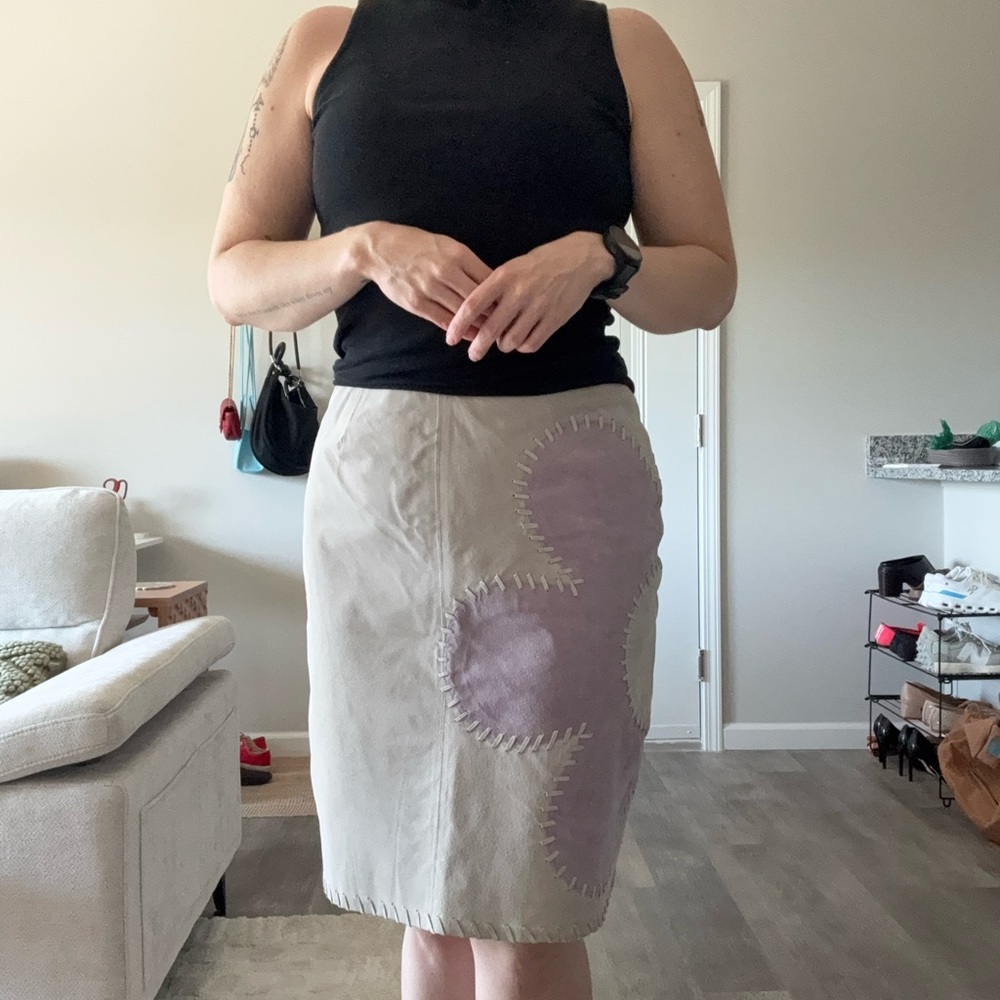Vintage Pale Grey and Purple Women's Nubuck Leather Skirt